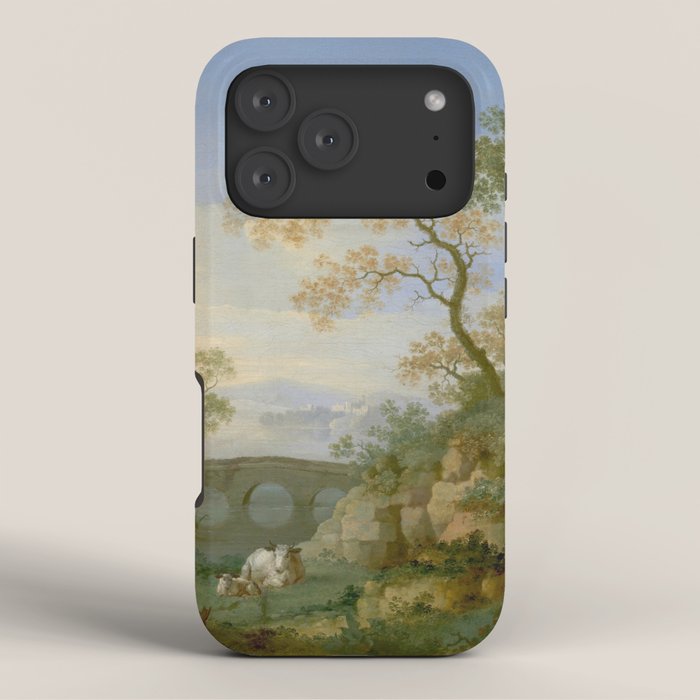 A Landscape with Distant Classical Ruins, a Bridge, Figures, and Cattle iPhone Case