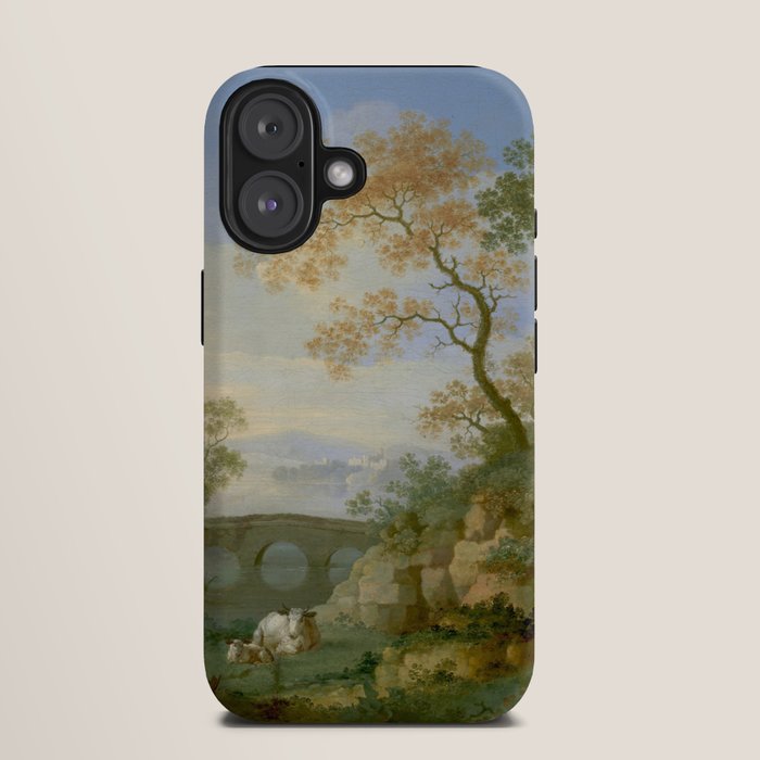 A Landscape with Distant Classical Ruins, a Bridge, Figures, and Cattle iPhone Case