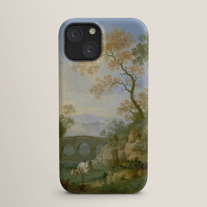 A Landscape with Distant Classical Ruins, a Bridge, Figures, and Cattle iPhone Case