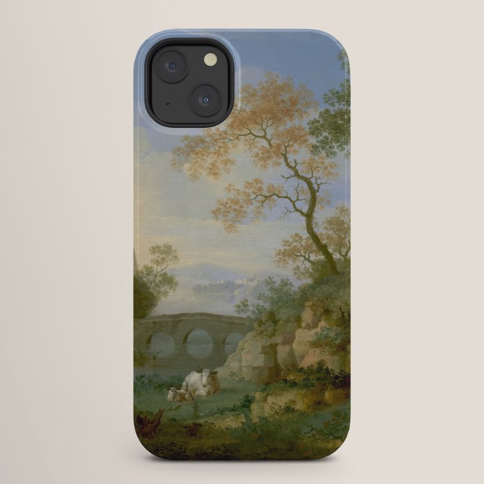 A Landscape with Distant Classical Ruins, a Bridge, Figures, and Cattle iPhone Case