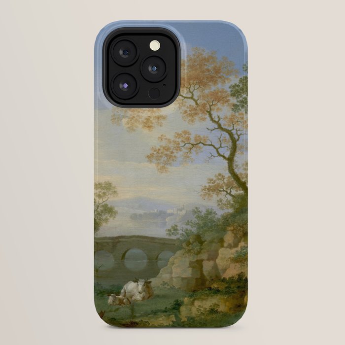 A Landscape with Distant Classical Ruins, a Bridge, Figures, and Cattle iPhone Case