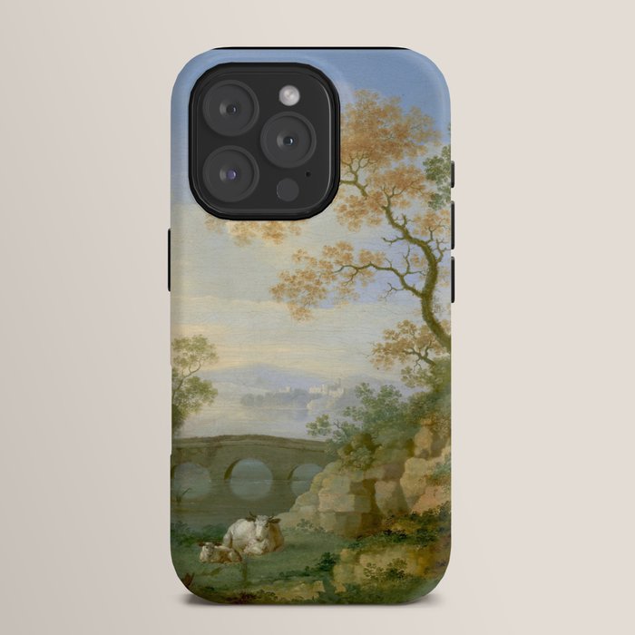 A Landscape with Distant Classical Ruins, a Bridge, Figures, and Cattle iPhone Case