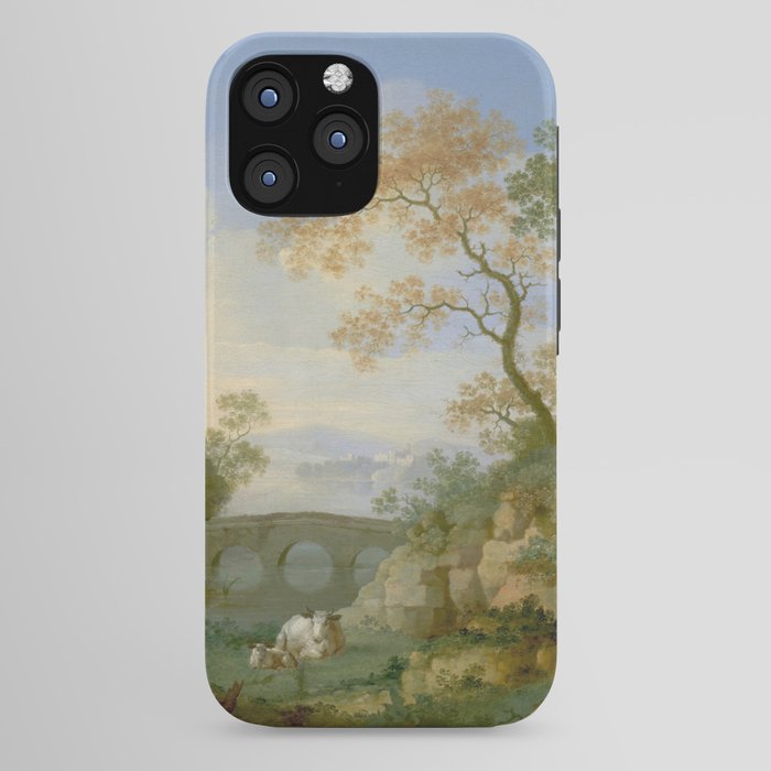 A Landscape with Distant Classical Ruins, a Bridge, Figures, and Cattle iPhone Case