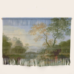 A Landscape with Distant Classical Ruins, a Bridge, Figures, and Cattle Wall Hanging