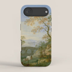 A Landscape with Distant Classical Ruins, a Bridge, Figures, and Cattle iPhone Case