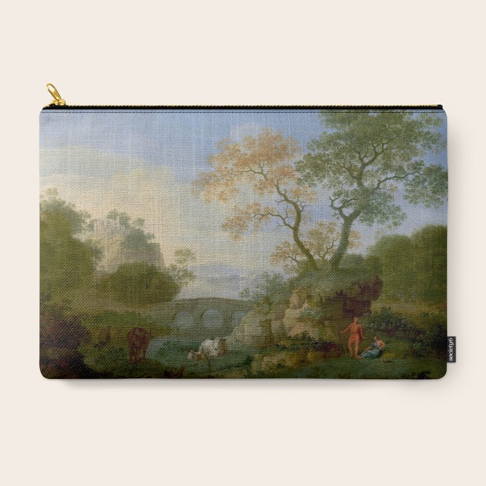 A Landscape with Distant Classical Ruins, a Bridge, Figures, and Cattle Carry All Pouch