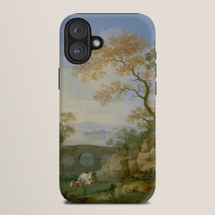 A Landscape with Distant Classical Ruins, a Bridge, Figures, and Cattle iPhone Case