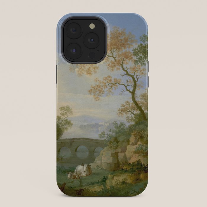 A Landscape with Distant Classical Ruins, a Bridge, Figures, and Cattle iPhone Case