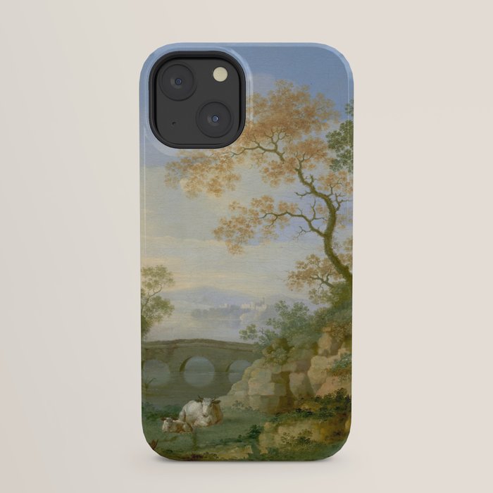 A Landscape with Distant Classical Ruins, a Bridge, Figures, and Cattle iPhone Case