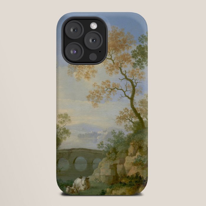 A Landscape with Distant Classical Ruins, a Bridge, Figures, and Cattle iPhone Case