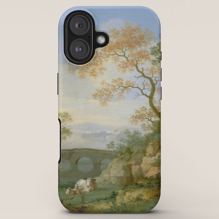 A Landscape with Distant Classical Ruins, a Bridge, Figures, and Cattle iPhone Case