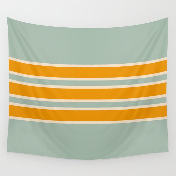 70s Style Mint Orange White Retro Stripes Pomona Wall Tapestry