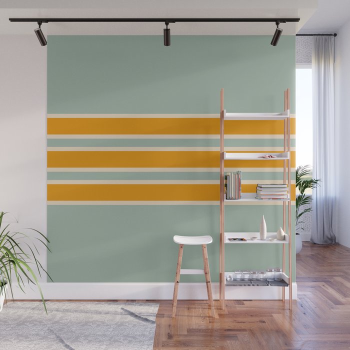 70s Style Mint Orange White Retro Stripes Pomona Wall Mural