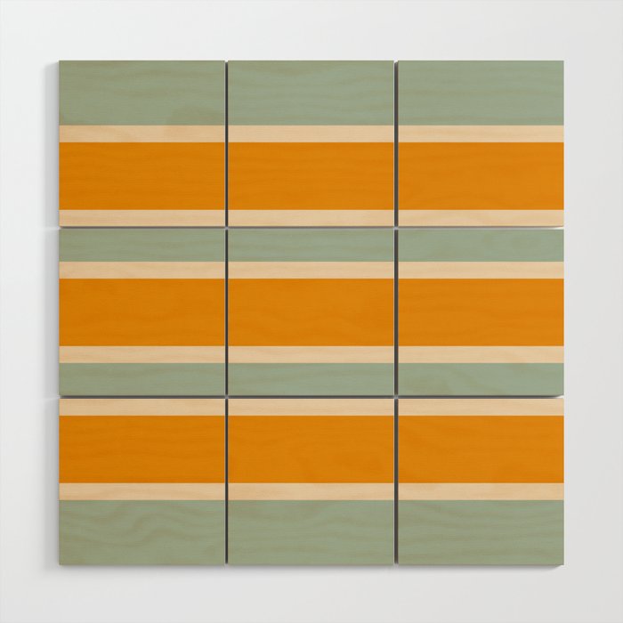 70s Style Mint Orange White Retro Stripes Pomona Wood Wall Art