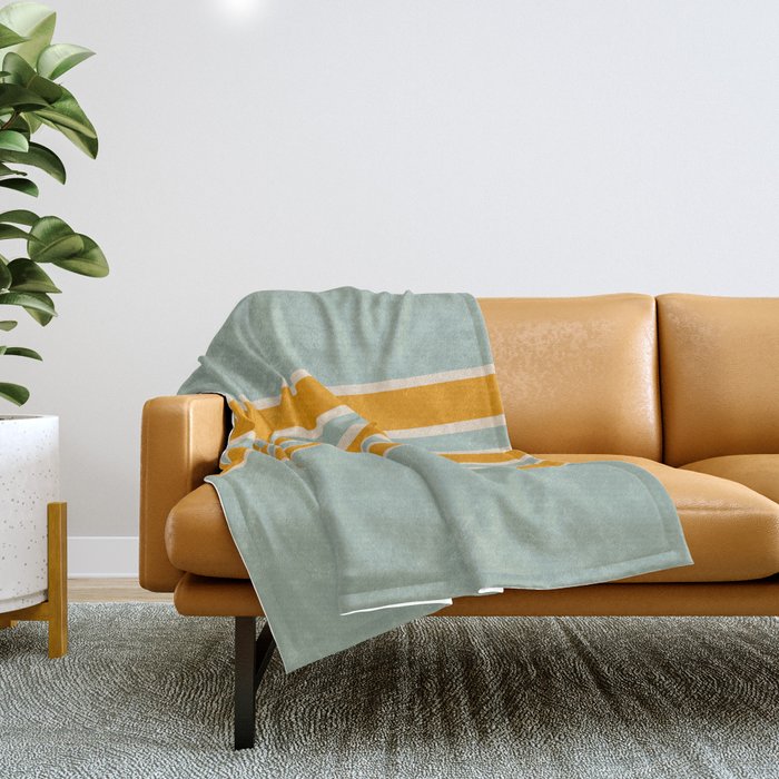 70s Style Mint Orange White Retro Stripes Pomona Throw Blanket