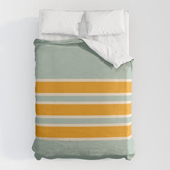 70s Style Mint Orange White Retro Stripes Pomona Duvet Cover