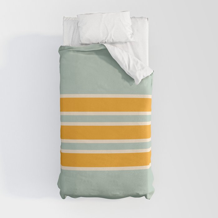 70s Style Mint Orange White Retro Stripes Pomona Duvet Cover