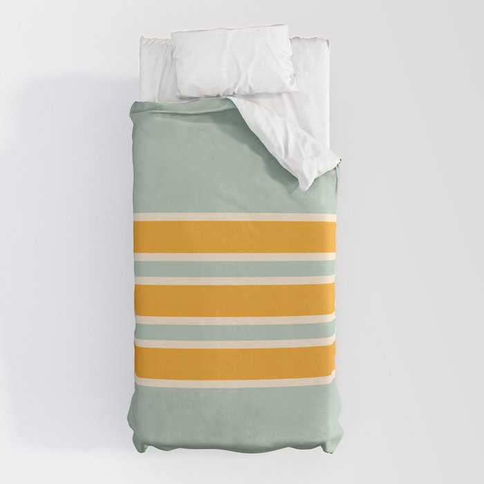 70s Style Mint Orange White Retro Stripes Pomona Duvet Cover