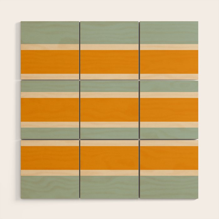 70s Style Mint Orange White Retro Stripes Pomona Wood Wall Art