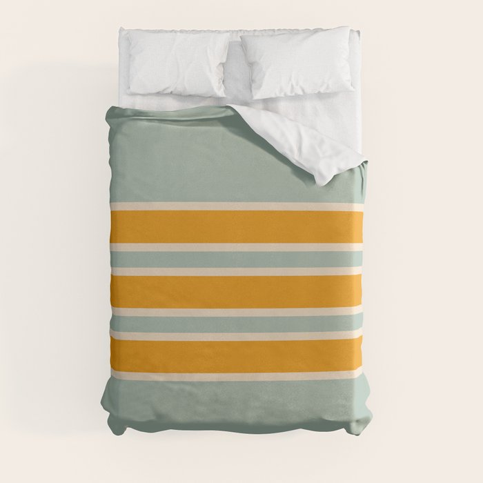 70s Style Mint Orange White Retro Stripes Pomona Duvet Cover