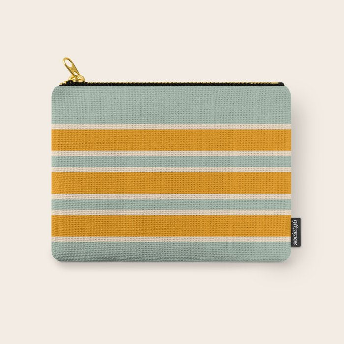 70s Style Mint Orange White Retro Stripes Pomona Carry All Pouch