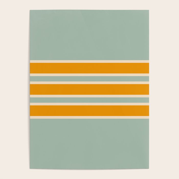 70s Style Mint Orange White Retro Stripes Pomona Poster