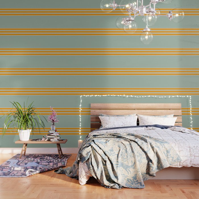 70s Style Mint Orange White Retro Stripes Pomona Wallpaper