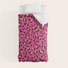 80s Neon Pink and Lime Green Leopard Comforter