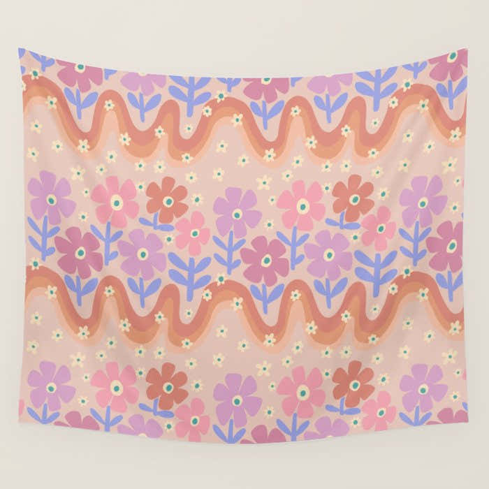 70s Retro Floral vibe Wall Tapestry
