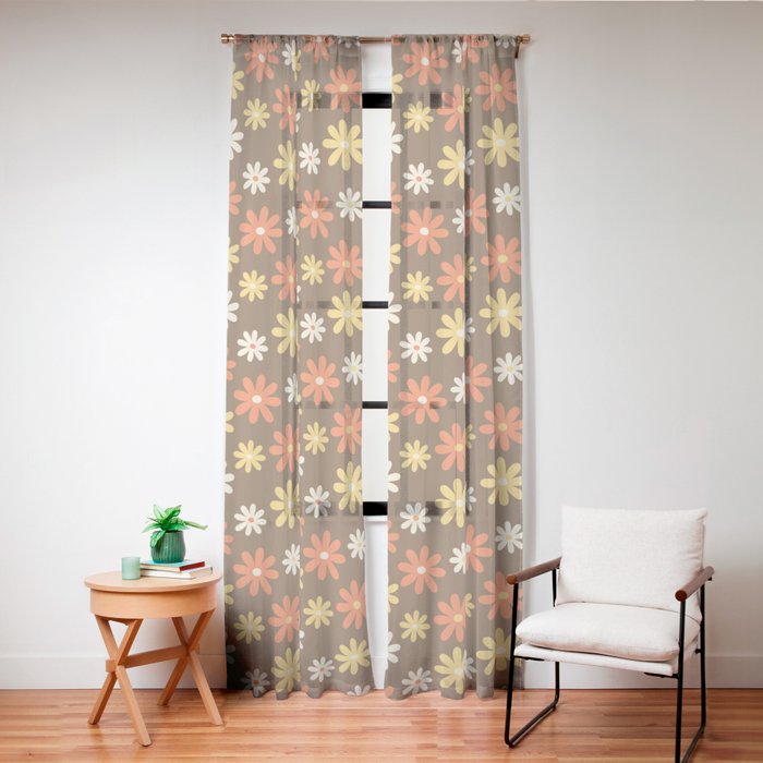 1970s flowers brown and orange Window Curtain