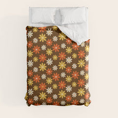 1970s flowers brown and orange Duvet Cover