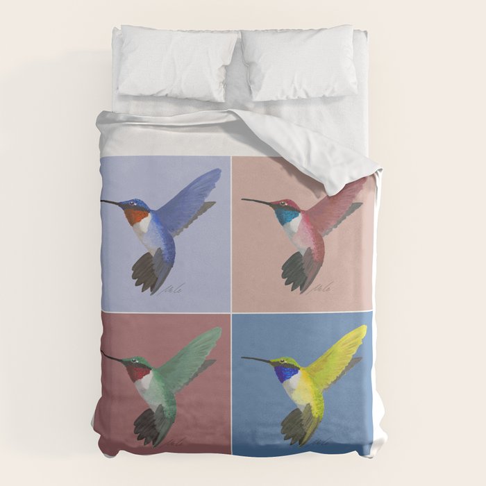 05 Blue, Red, Green, Yellow Hummingbird Duvet Cover