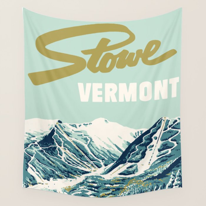 2021 Ski Stowe Vermont Vintage Poster  Wall Tapestry