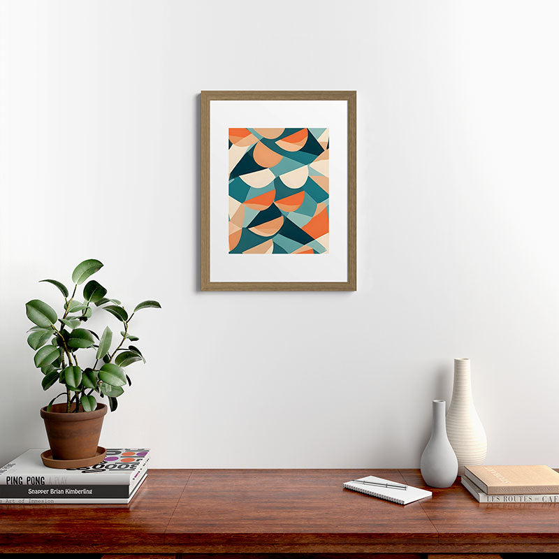 1/4 Cut, Abstract Fresh Fruits Citrus, Orange Lemon Illustration Scandinavian, Pastel Geometric Shapes eclectic Contemporary Modern Boho Framed Art Print