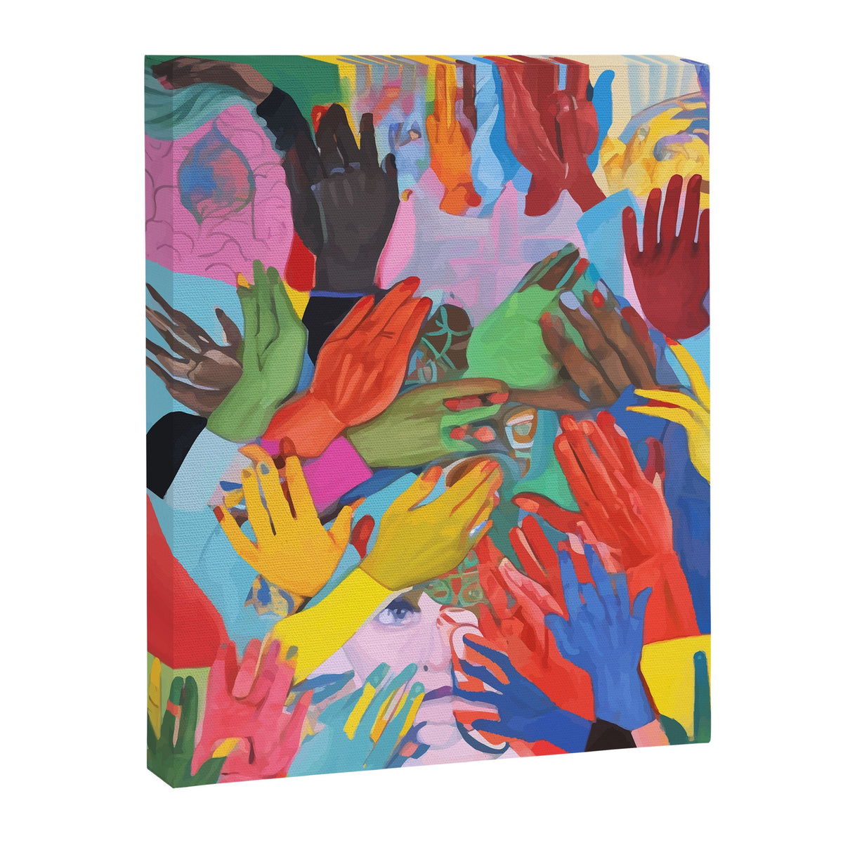 A Hand Is All We Need, Abstract Human Face Community, Humanity People Colorful Concept Positivity Canvas Print