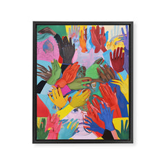 A Hand Is All We Need, Abstract Human Face Community, Humanity People Colorful Concept Positivity Framed Canvas Print