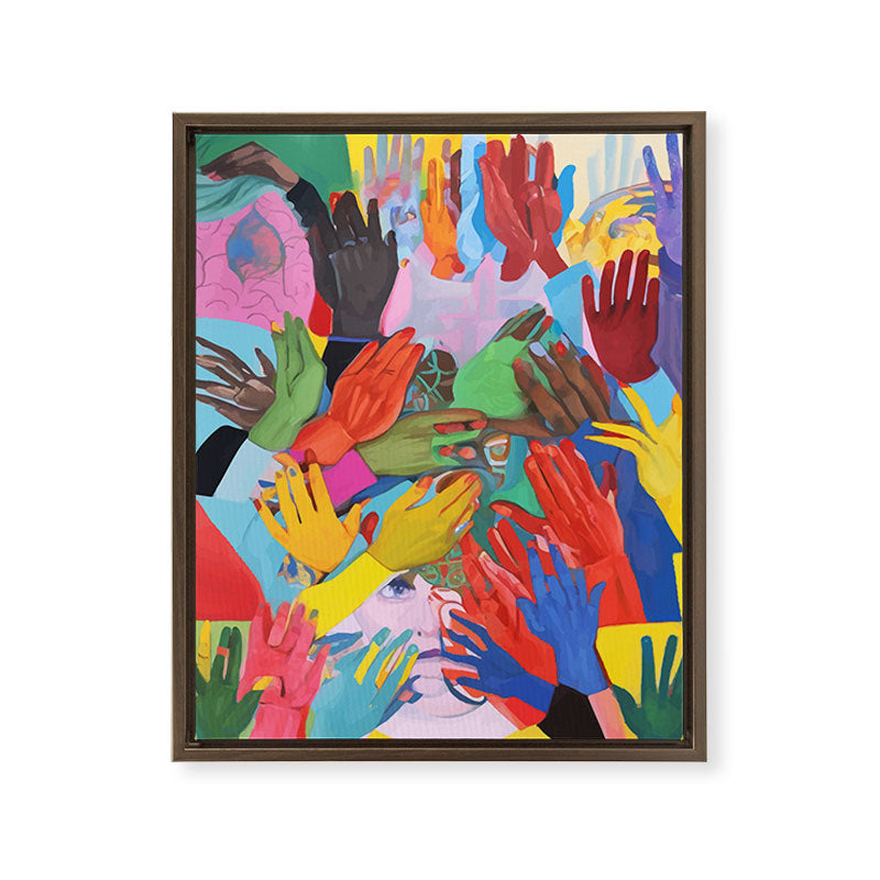 A Hand Is All We Need, Abstract Human Face Community, Humanity People Colorful Concept Positivity Framed Canvas Print