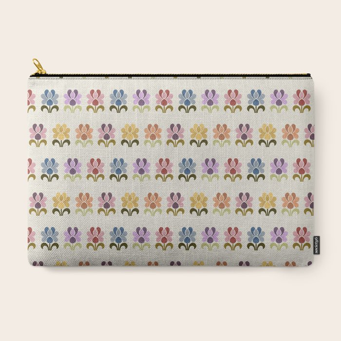 70s Retro Florals Pattern with Linen Texture Carry All Pouch