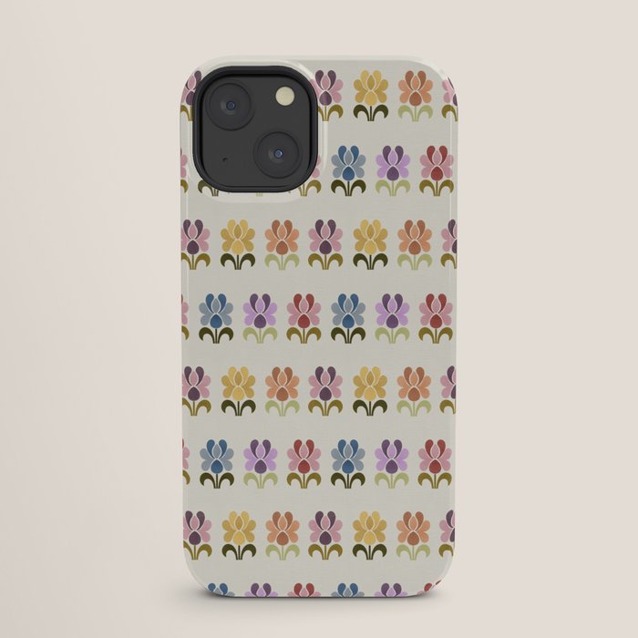 70s Retro Florals Pattern with Linen Texture iPhone Case
