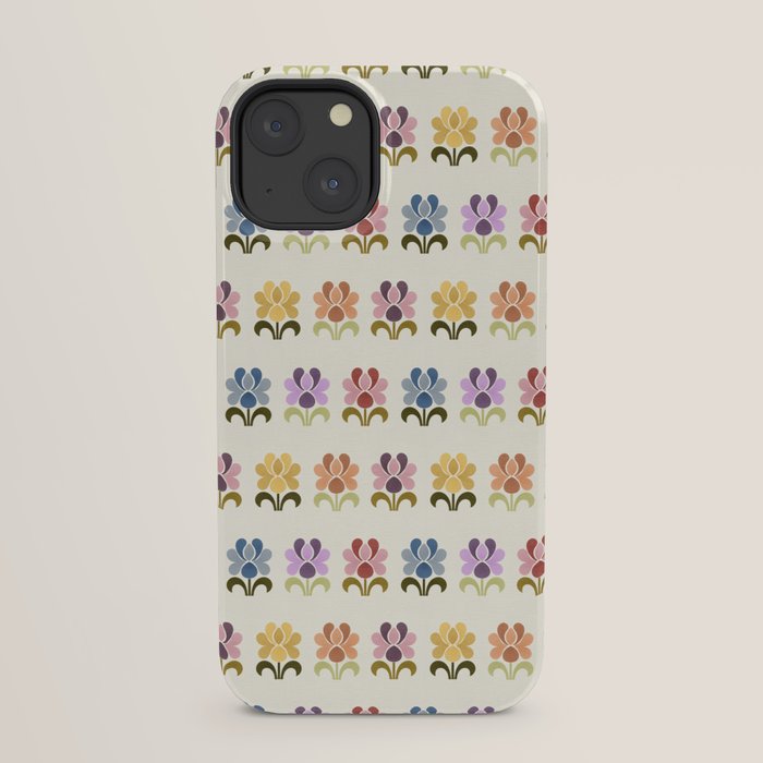 70s Retro Florals Pattern with Linen Texture iPhone Case