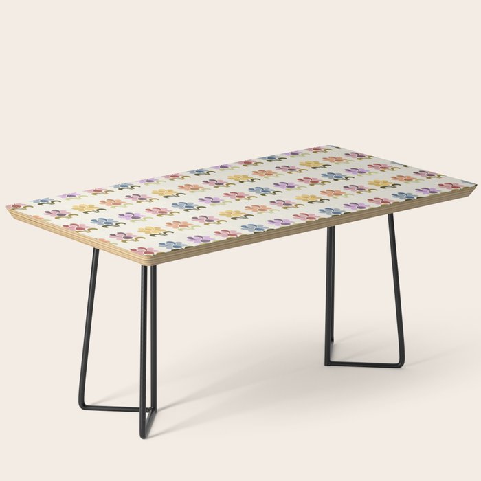70s Retro Florals Pattern with Linen Texture Coffee Table