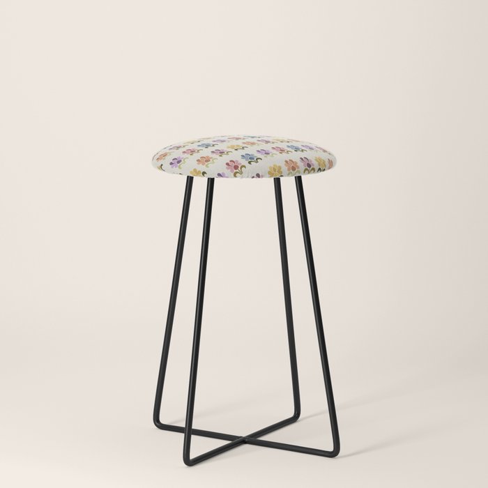 70s Retro Florals Pattern with Linen Texture Stool