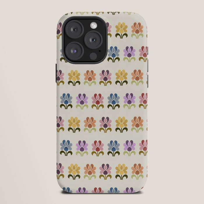 70s Retro Florals Pattern with Linen Texture iPhone Case