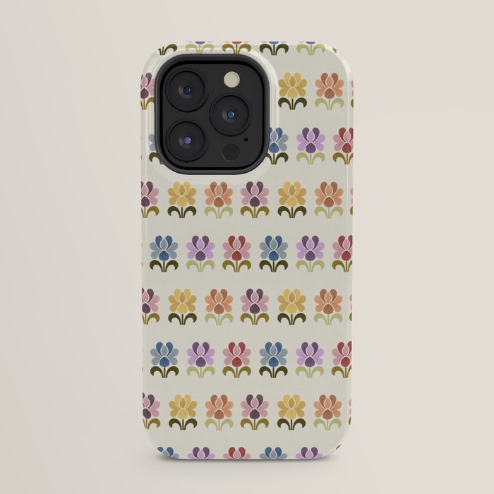 70s Retro Florals Pattern with Linen Texture iPhone Case
