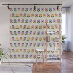 70s Retro Florals Pattern with Linen Texture Wall Mural