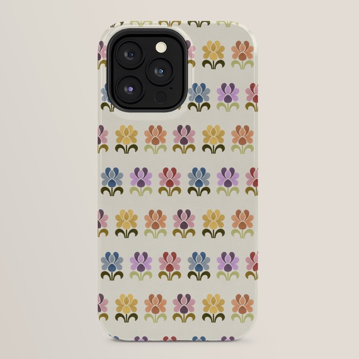 70s Retro Florals Pattern with Linen Texture iPhone Case