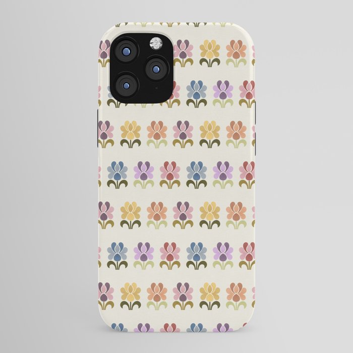 70s Retro Florals Pattern with Linen Texture iPhone Case