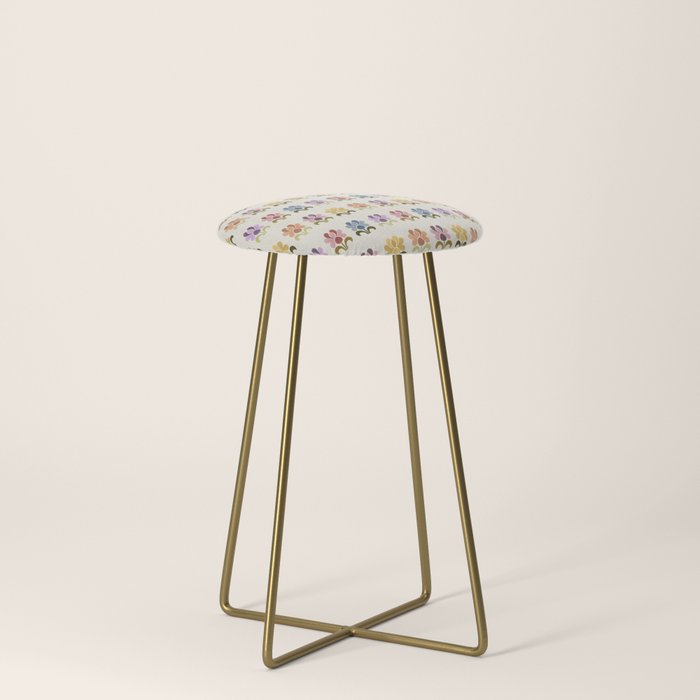 70s Retro Florals Pattern with Linen Texture Stool
