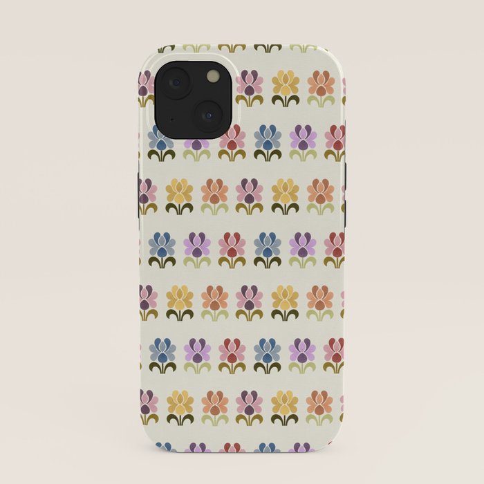 70s Retro Florals Pattern with Linen Texture iPhone Case