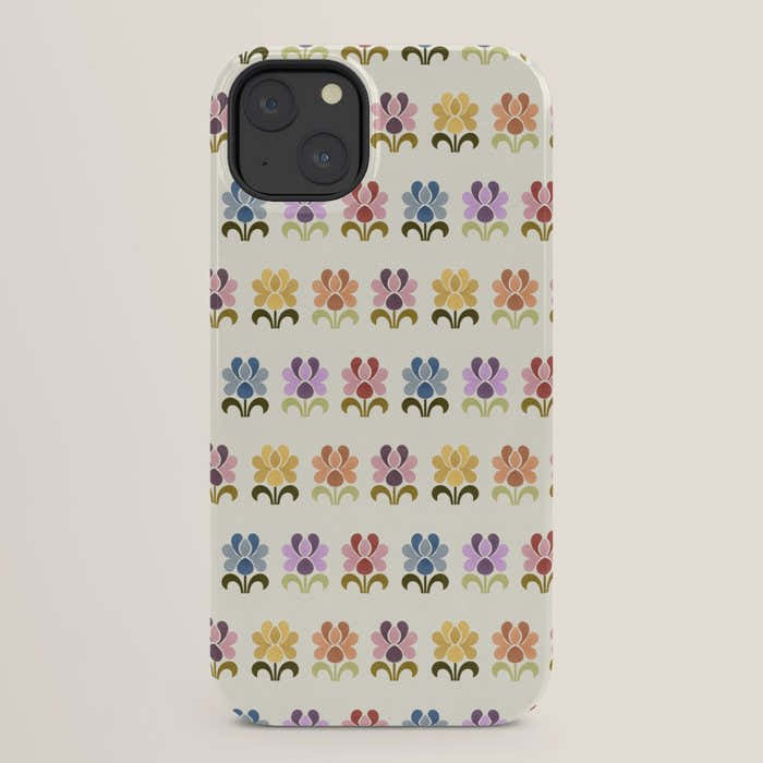 70s Retro Florals Pattern with Linen Texture iPhone Case